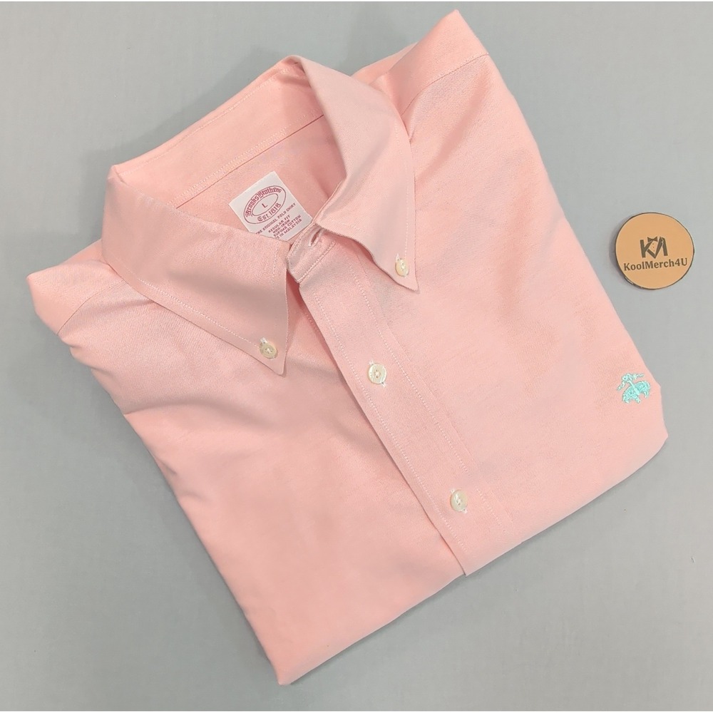 Brooks Brothers Mens Regular Fit L Pink Non-Iron Supima Cotton Oxford Shirt